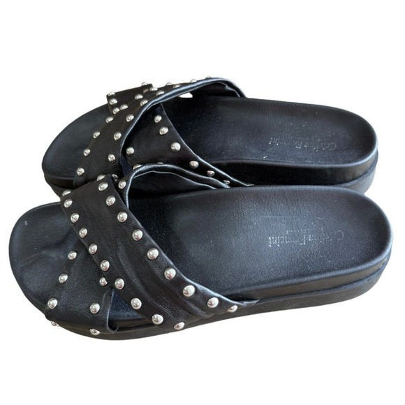 Cristina Francini Black Leather Studded Slide Sandals – Size 8 - Picture 1 of 6